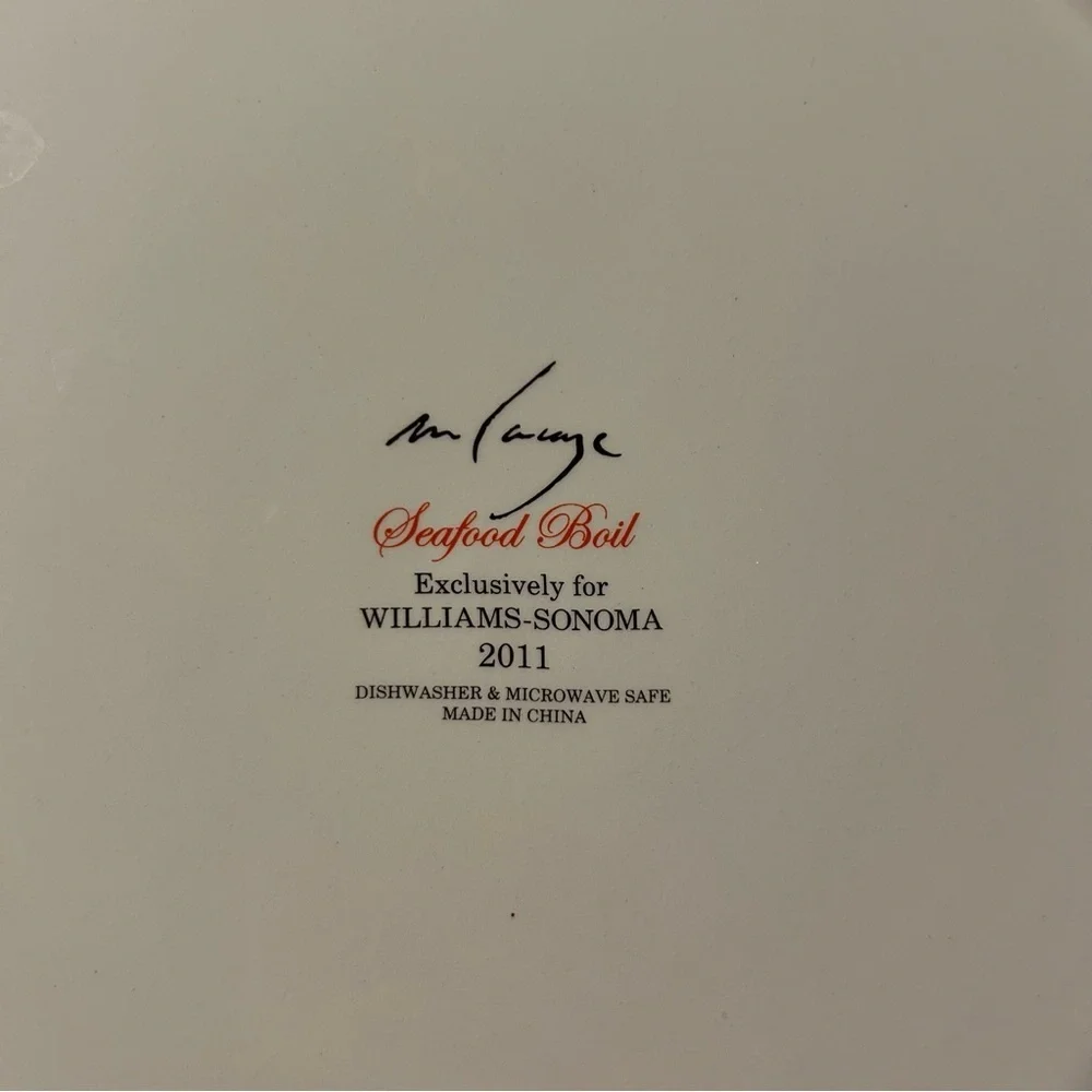 Williams Sonoma 2011 Seafood Boil Plate Dish Lobster white orange black